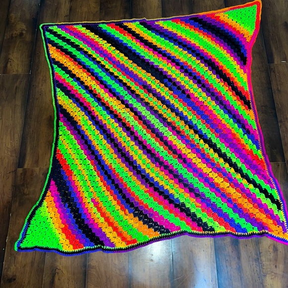 Other - Retro Crochet Bright Rainbow Blanket/Throw